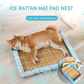 Breathable Pet Puppy Cooling Mat Bed Summer Protection Cervical Spine Cat Dog Ice Mat Square Rattan Kennel Supplies (Color: Green, size: 40cm*30cm*7cm)